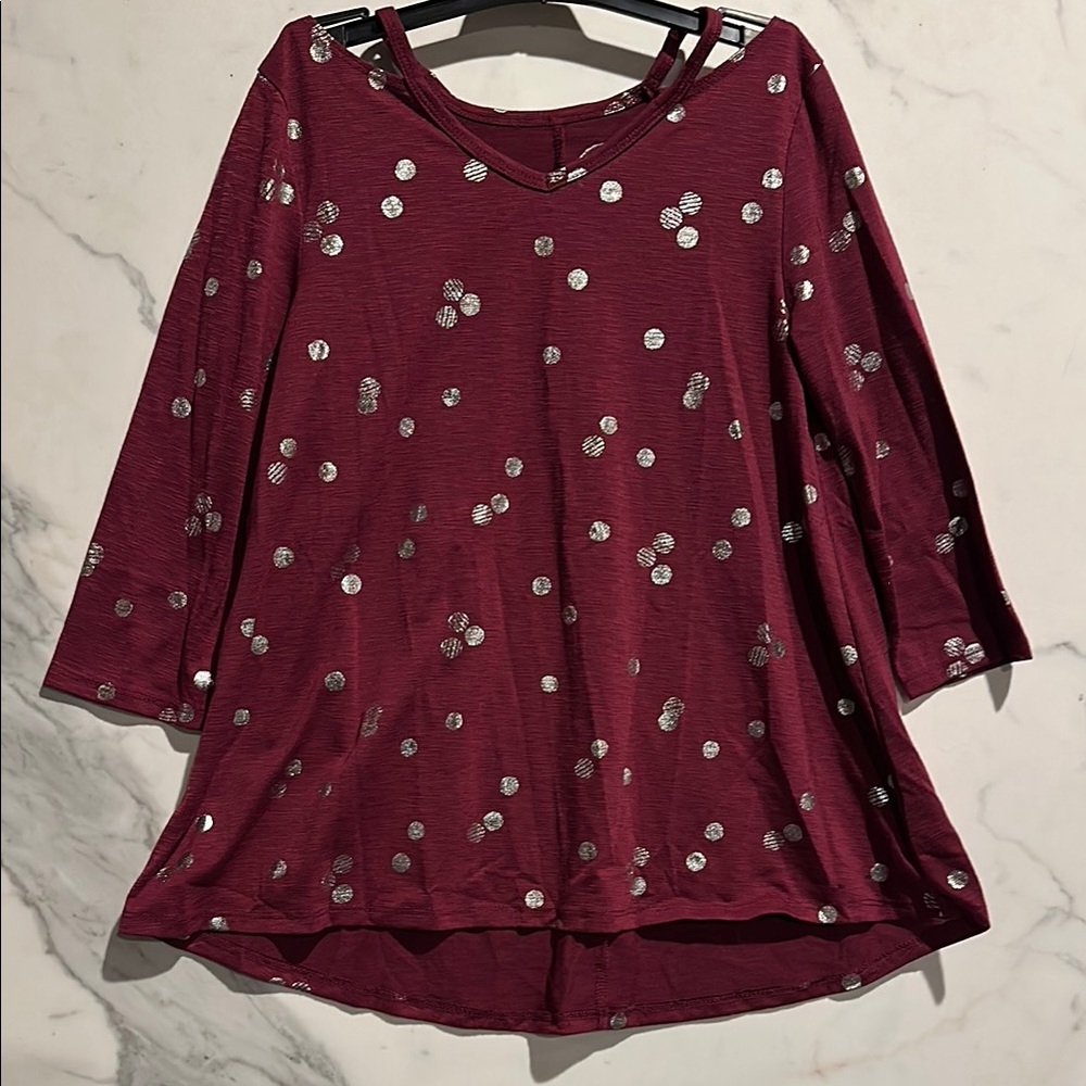 SO Red Graphic Long Sleeve Blouse
